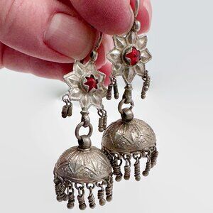 Afghan Earrings, Jhumka , Middle Eastern, Old Silver, Kashmir, Vintage Earrings